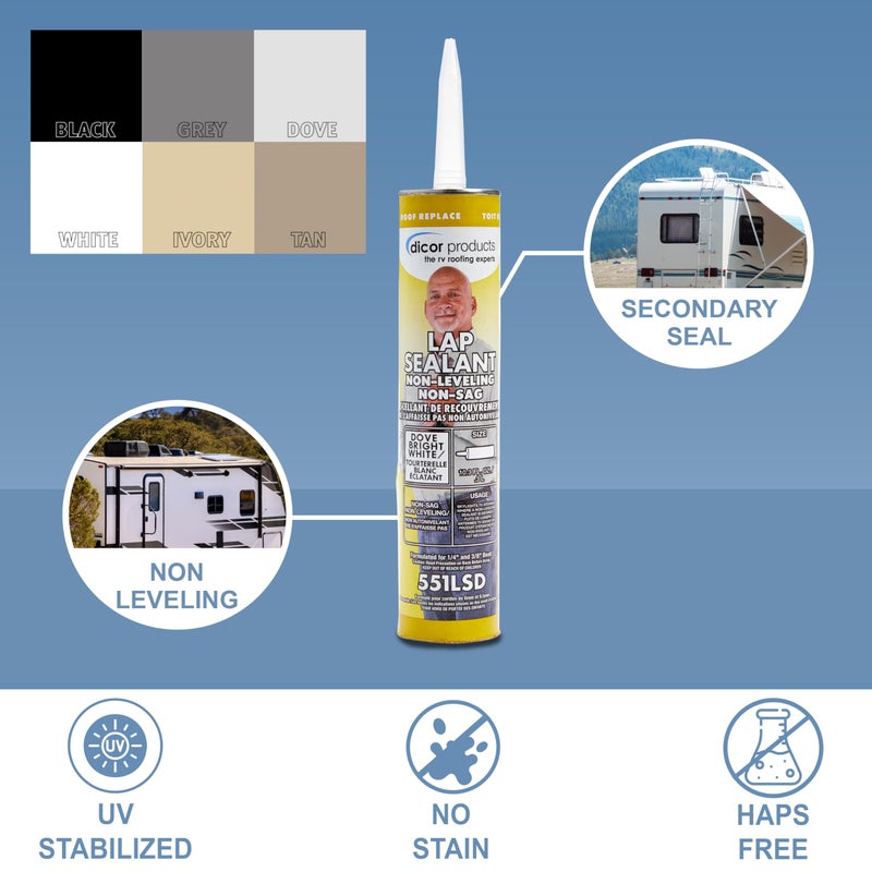 Dicor 551LSD-1 HAPS-Free Non-Leveling Lap Sealant - 10.3 Oz, Dove (Bright White), Secure, Ideal for RV Roofing, Maintenance, Repair, Appliance Application - Image 3